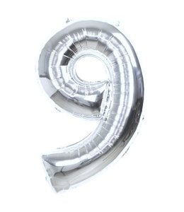 Q2party Folie Ballon Cijfer 9 Zilver - 36 Cm