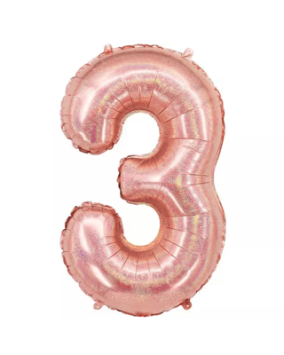 Q2party Folie Ballon Cijfer 3 Glitter rose goud - XL 86 Cm