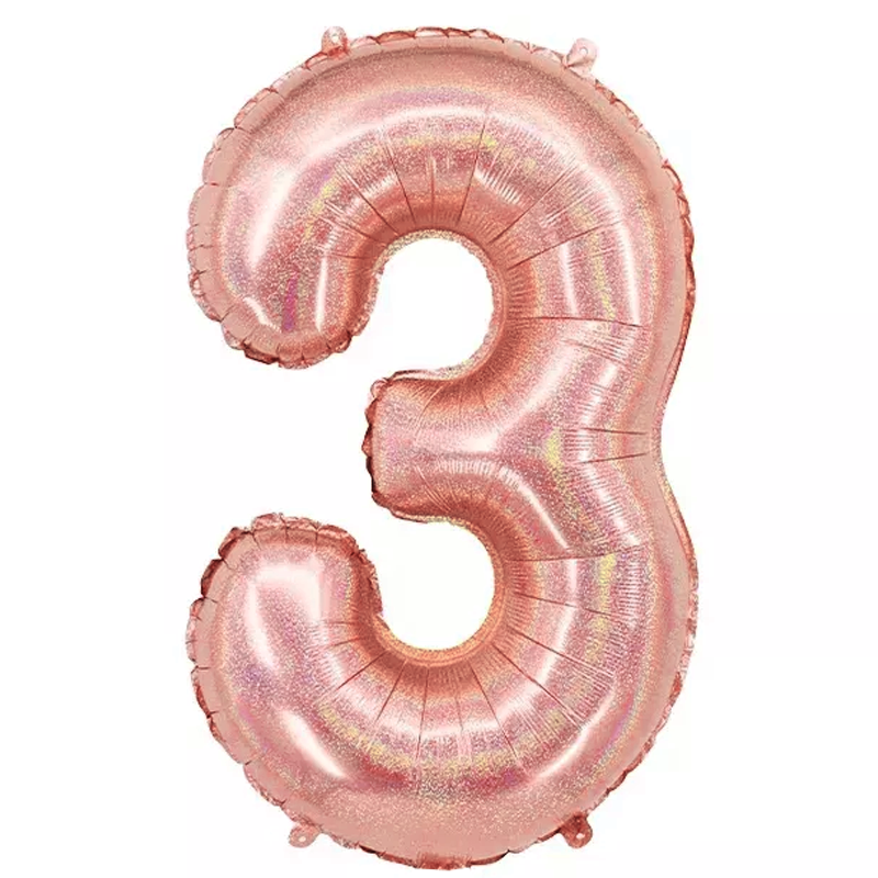 Q2party Folieballon Cijfer 3 Glitter rose goud - XL 86 Cm