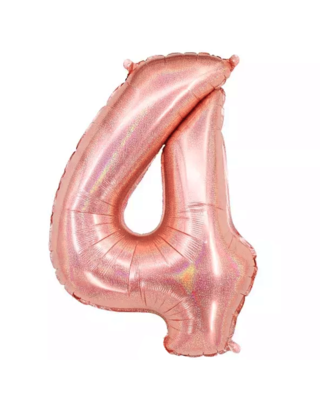 Q2party Folie Ballon Cijfer 4 Glitter rose goud - XL 86 Cm