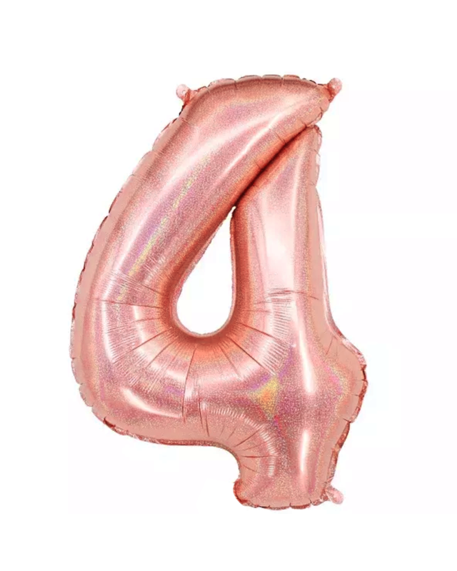 Q2party Folieballon Cijfer 4 Glitter rose goud - XL 86 Cm