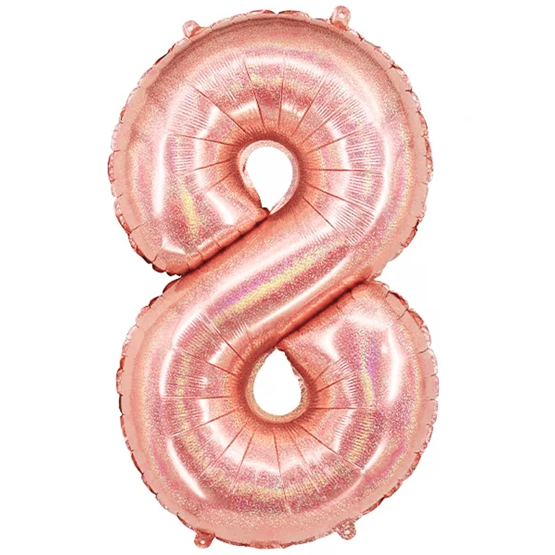 Q2party Folieballon Cijfer 8 Glitter rose goud - XL 86 Cm