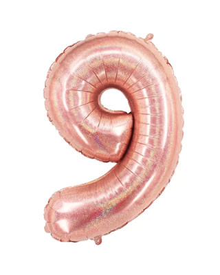 Q2party Folie Ballon Cijfer 9 Glitter rose goud - XL 86 Cm