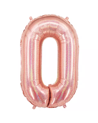 Q2party Folie Ballon Cijfer 0 Glitter rose goud - XL 86 Cm