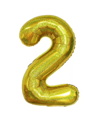 Q2party Folie Ballon Cijfer 2 Glitter  goud - XL 86 Cm