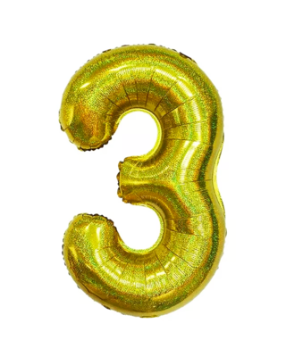 Q2party Folie Ballon Cijfer 3 Glitter  goud - XL 86 Cm