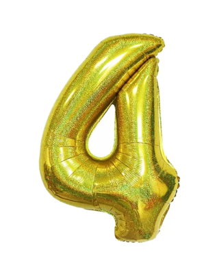 Q2party Folie Ballon Cijfer 4 Glitter  goud - XL 86 Cm