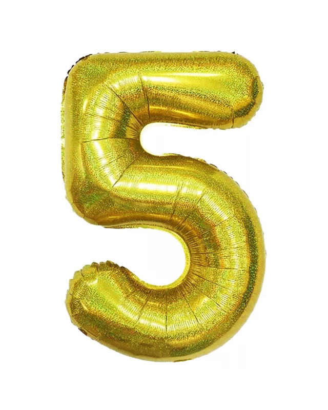 Q2party Folieballon Cijfer 5 Glitter  goud - XL 86 Cm