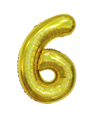 Q2party Folie Ballon Cijfer 6 Glitter  goud - XL 86 Cm