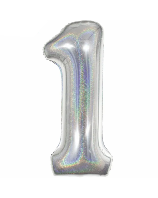 Q2party Folie Ballon Cijfer 1 Glitter Zilver - XL 86 Cm