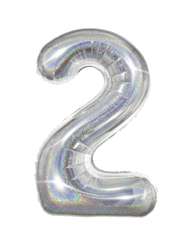 Q2party Folieballon Cijfer 2 Glitter Zilver - XL 86 Cm