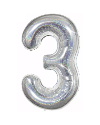 Q2party Folie Ballon Cijfer 3 Glitter Zilver - XL 86 Cm