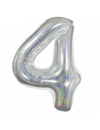 Q2party Folie Ballon Cijfer 4 Glitter Zilver - XL 86 Cm