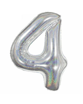 Q2party Folie Ballon Cijfer 4 Glitter Zilver - XL 86 Cm