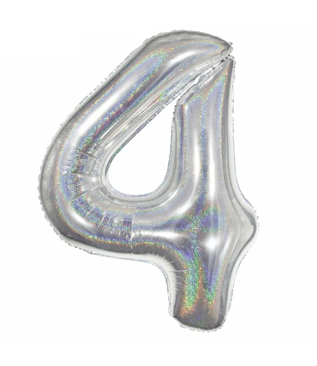 Q2party Folieballon Cijfer 4 Glitter Zilver - XL 86 Cm