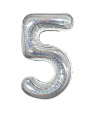 Q2party Folie Ballon Cijfer 5 Glitter Zilver - XL 86 Cm