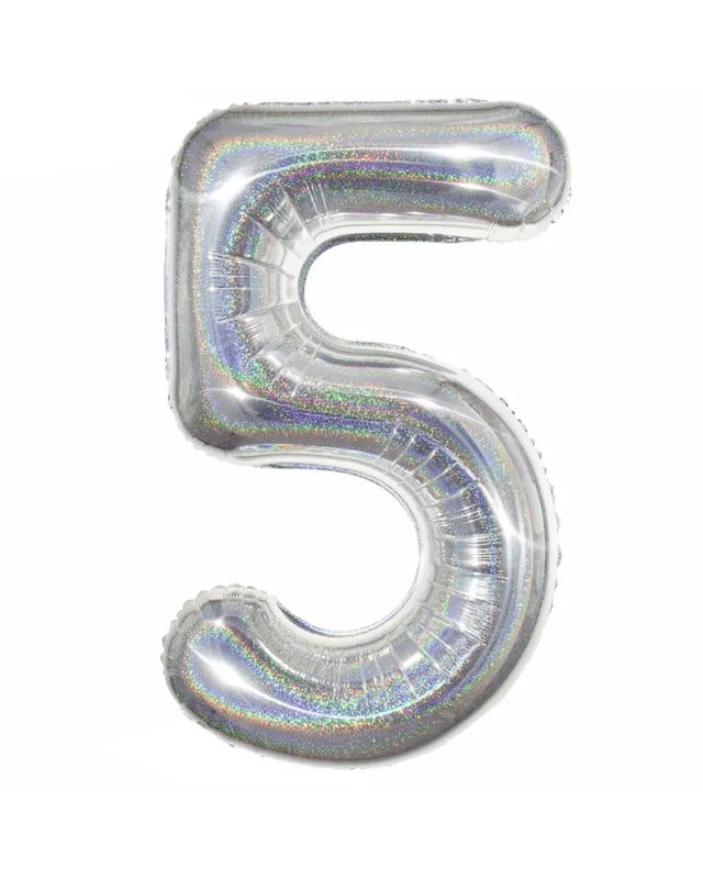 Q2party Folieballon Cijfer 5 Glitter Zilver - XL 86 Cm