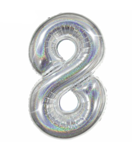 Q2party Folie Ballon Cijfer 8 Glitter Zilver - XL 86 Cm