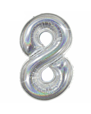 Q2party Folie Ballon Cijfer 8 Glitter Zilver - XL 86 Cm