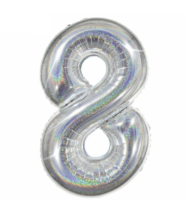 Q2party Folieballon Cijfer 8 Glitter Zilver - XL 86 Cm