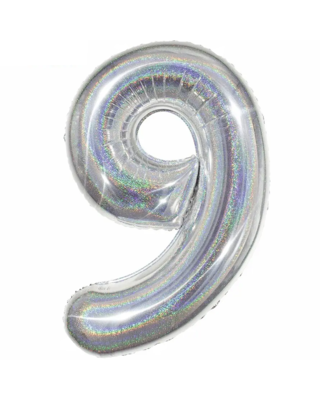 Q2party Folie Ballon Cijfer 9 Glitter Zilver - XL 86 Cm