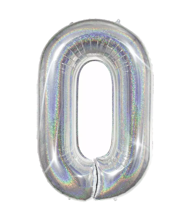 Q2party Folieballon Cijfer 0 Glitter Zilver - XL 86 Cm