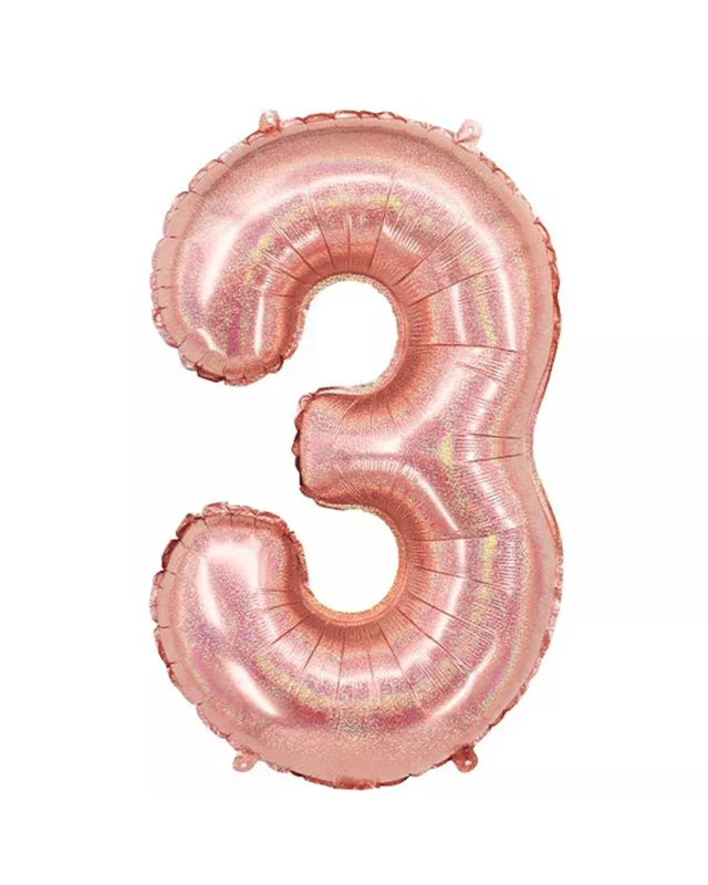 Q2party Folieballon Cijfer 3 Glitter rose goud - XL 86 Cm