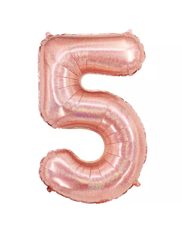 Q2party Folieballon Cijfer 5 Glitter rose goud - XL 86 Cm