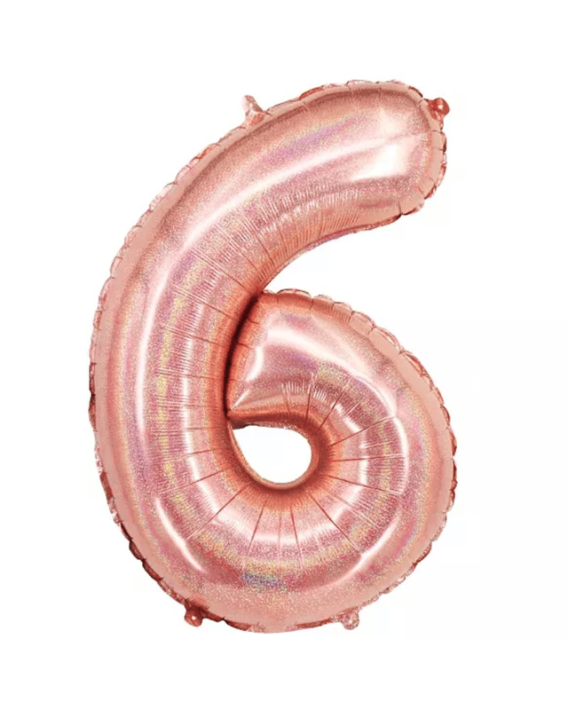 Q2party Folieballon Cijfer 6 Glitter rose goud - XL 86 Cm