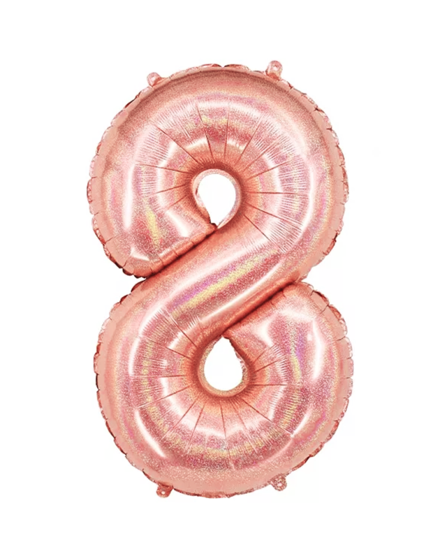 Q2party Folieballon Cijfer 8 Glitter rose goud - XL 86 Cm
