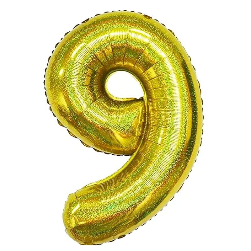 Q2party Folieballon Cijfer 9 Glitter  goud - XL 86 Cm