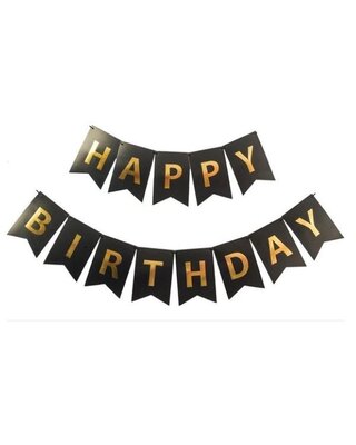 Q2party Happy Birthday Slinger Zwart & Goud Decoratie