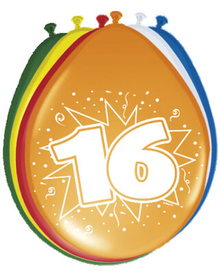 Folat Ballonnen 16 Jaar Leeftijd Versiering 30 Cm 8 Stuks