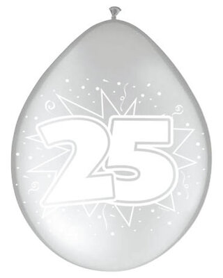 Folat Ballonnen 25 Jaar Zilver Leeftijd Versiering 30 Cm 8 Stuks