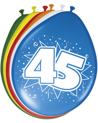 Folat Ballonnen 45Jaar Leeftijd Versiering 30 Cm 8 Stuks