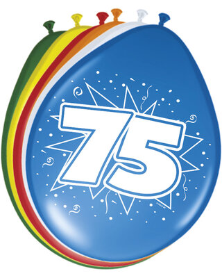 Folat Ballonnen 75Jaar Leeftijd Versiering 30 Cm 8 Stuks