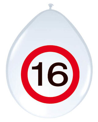 Folat Ballonnen 16 Jaar Leeftijd Versiering Verkeersbord 30 Cm 8 Stuks