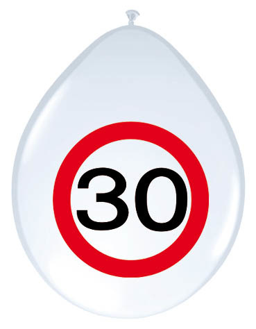 Folat Ballonnen 30 Jaar Leeftijd Versiering Verkeersbord 30 Cm 8 Stuks
