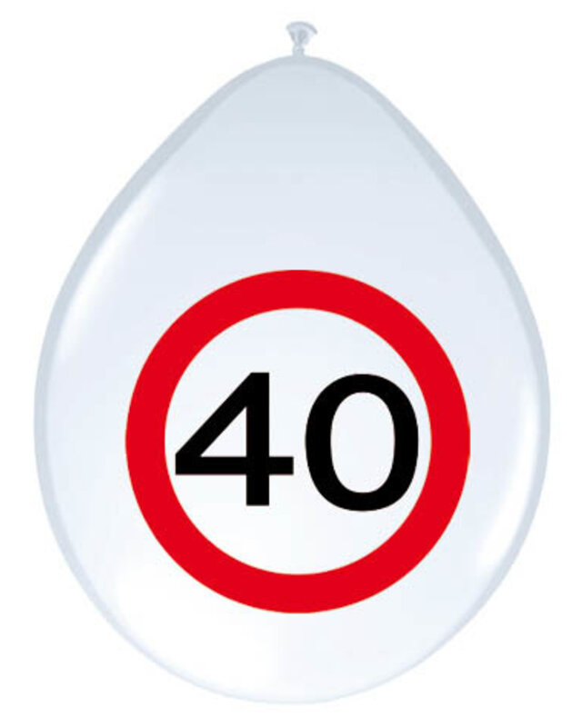 Folat Ballonnen 40 Jaar Leeftijd Versiering Verkeersbord 30 Cm 8 Stuks