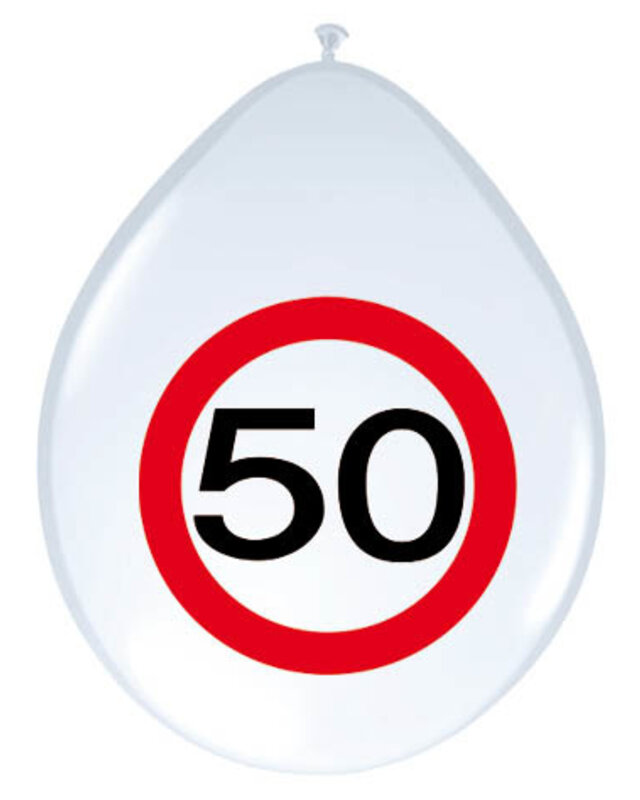 Folat Ballonnen 50 Jaar Leeftijd Versiering Verkeersbord 30 Cm 8 Stuks