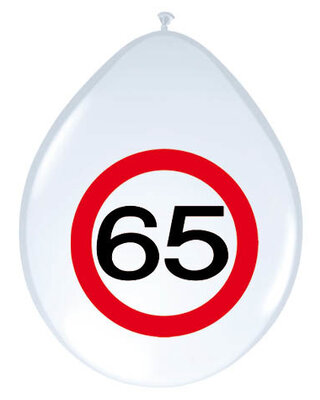 Folat Ballonnen 65 Jaar Leeftijd Versiering Verkeersbord 30 Cm 8 Stuks