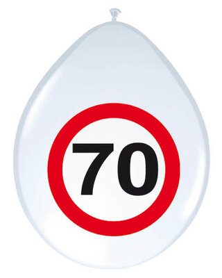 Folat Ballonnen 70 Jaar Leeftijd Versiering Verkeersbord 30 Cm 8 Stuks