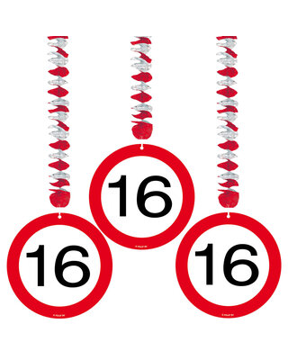 Folat Hang Decoratie 16 Jaar Verkeersbord Leeftijd Versiering 75 Cm 3 Stuks
