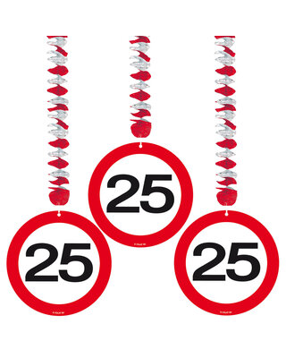Folat Hang Decoratie 25 Jaar Verkeersbord Leeftijd Versiering 75 Cm 3 Stuks