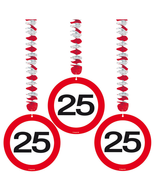 Folat Hangdecoratie 25 Jaar Leeftijd Versiering Verkeersbord 75 Cm 3 Stuks