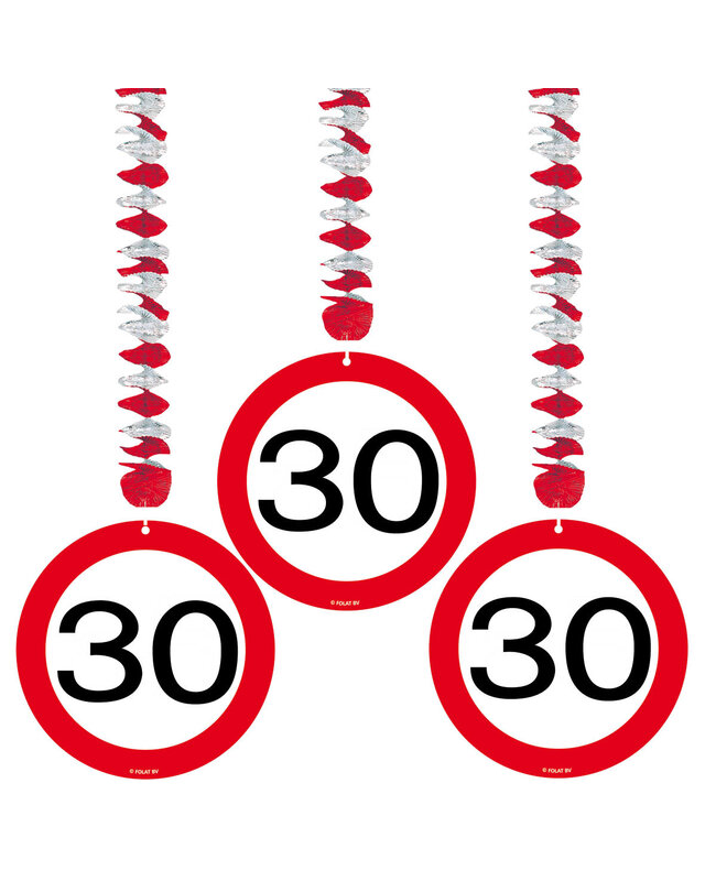 Folat Hangdecoratie 30 Jaar Leeftijd Versiering Verkeersbord 75 Cm 3 Stuks