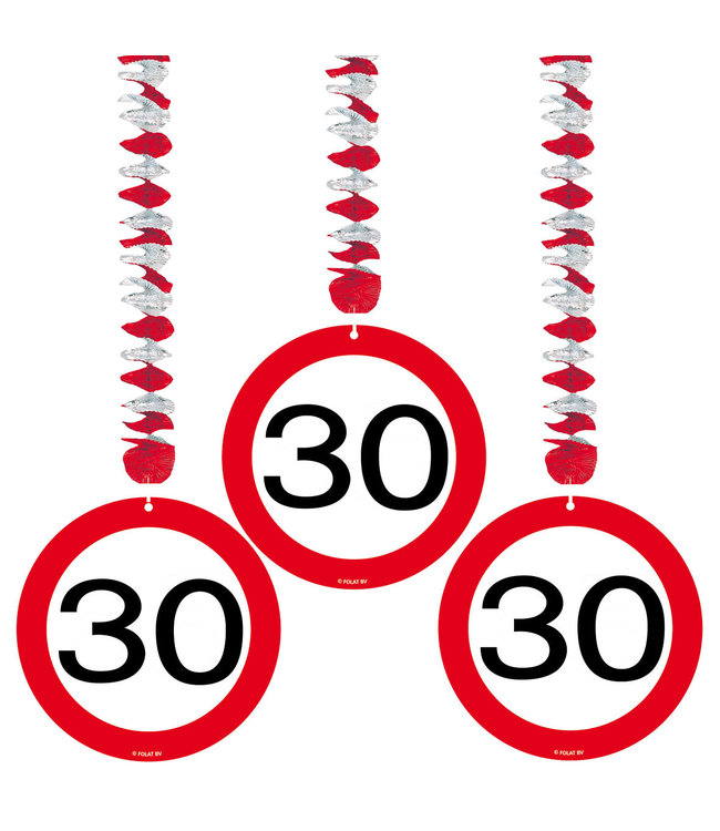 Folat Hangdecoratie 30 Jaar Leeftijd Versiering Verkeersbord 75 Cm 3 Stuks