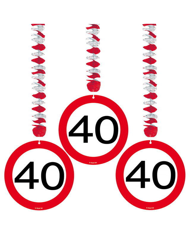 Folat Hangdecoratie 40 Jaar Leeftijd Versiering Verkeersbord 75 Cm 3 Stuks