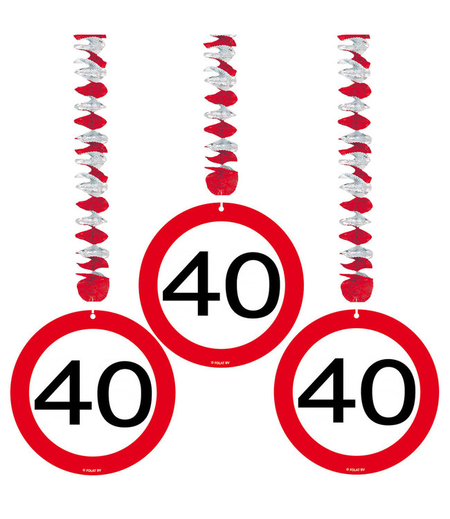 Folat Hangdecoratie 40 Jaar Leeftijd Versiering Verkeersbord 75 Cm 3 Stuks