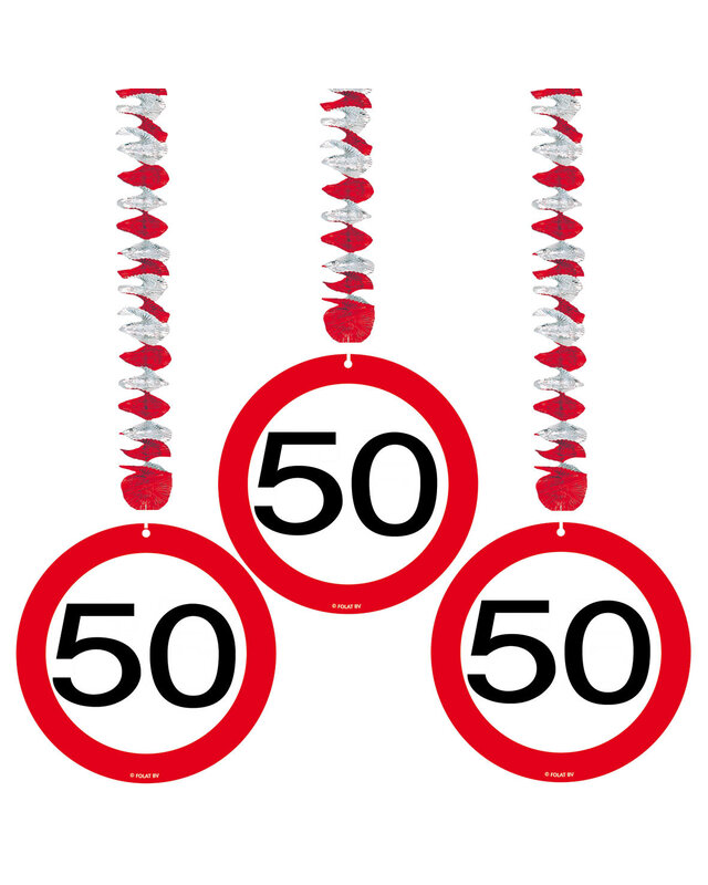 Folat Hangdecoratie 50 Jaar Leeftijd Versiering Verkeersbord 75 Cm 3 Stuks